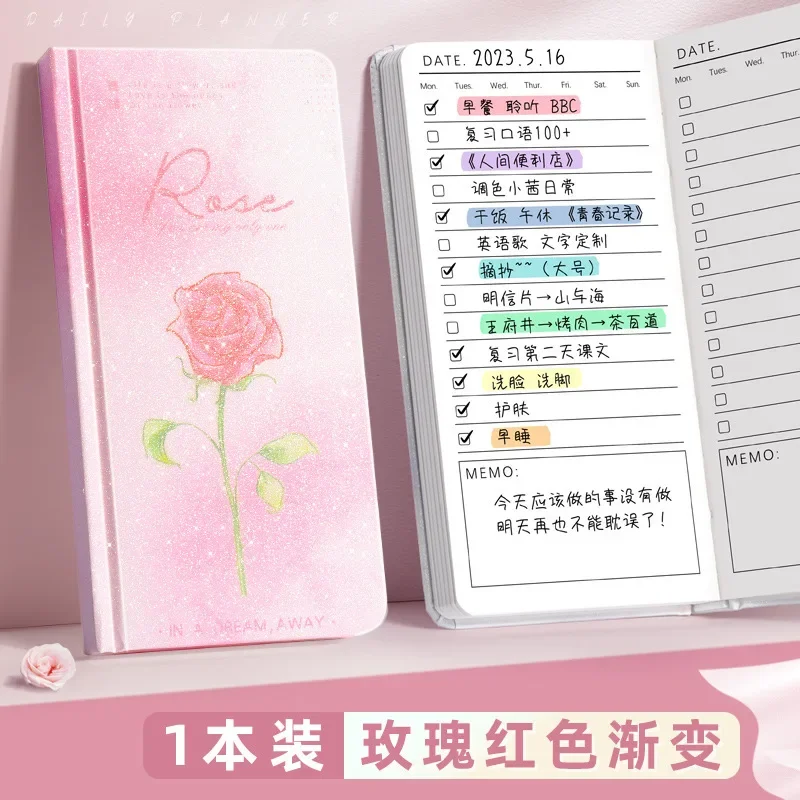 2025 English Schedule Book Time Management Daily Plan Book Leather A6 Thickened Notebook Efficiency Manual weekly planner