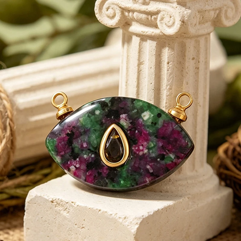 Edelstein-Charm-Anhänger aus türkisfarbenem Malachit, schwarzem Achat, rosa Quarz, 18 Karat echt vergoldeter Schmuck für die Herstellung von Halsketten, S58 – Detail 6