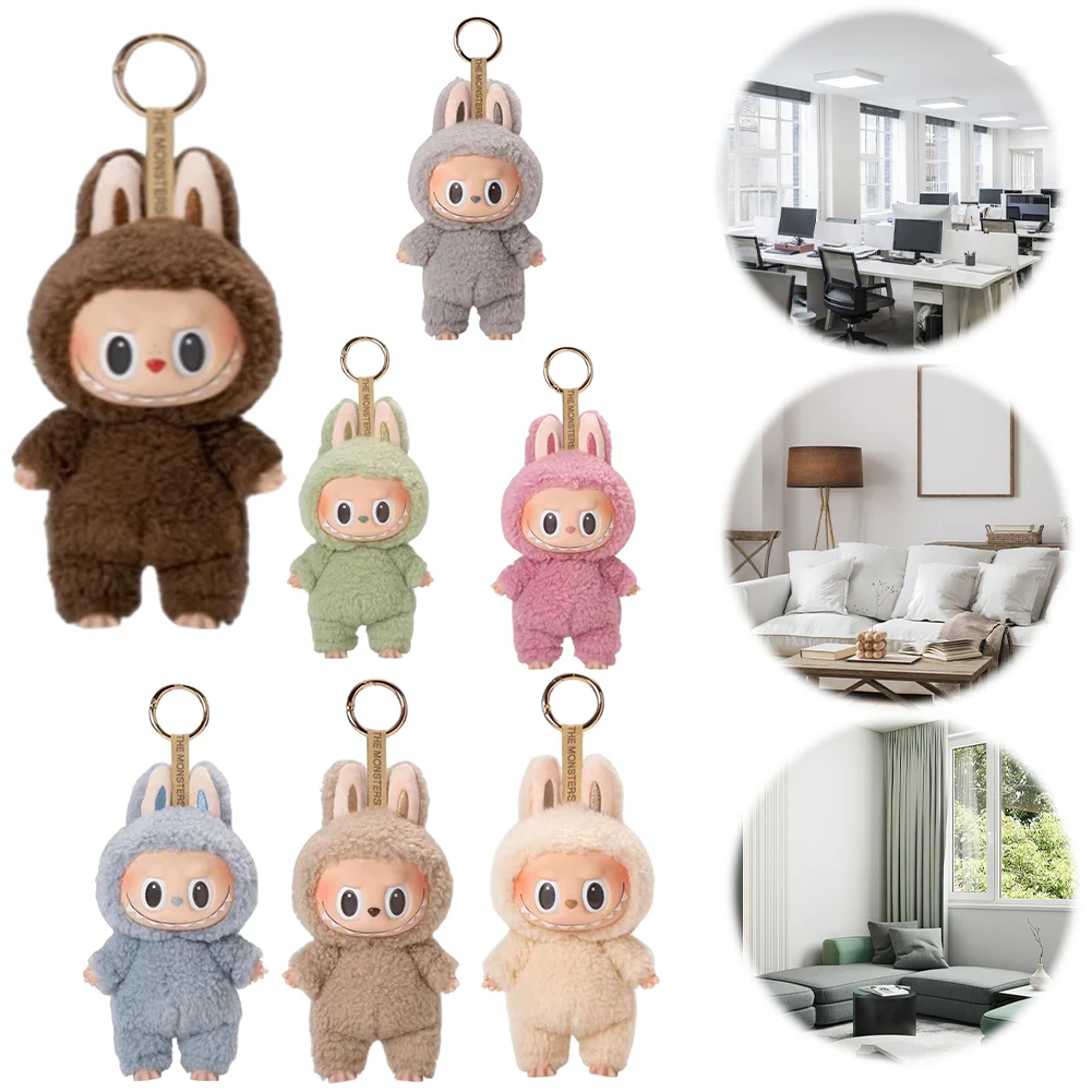 Porte-clés en peluche Labubu, boîte de monstres, jouet en vinyle, pendentif sac à dos Kawaii, décoration et étui de protection, cadeaux mignons, nouveau