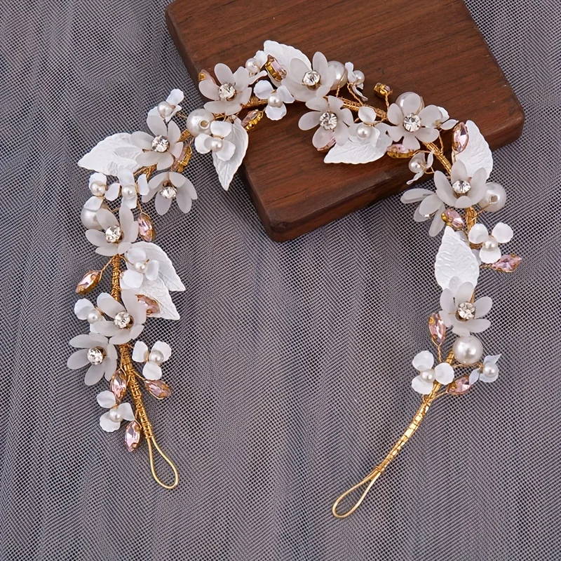 Crystal Pearl Headband Tiara Party Flower Leaf Hairband Headband For Women Bridal Wedding Hair Accessories Jewelry Headband Gift