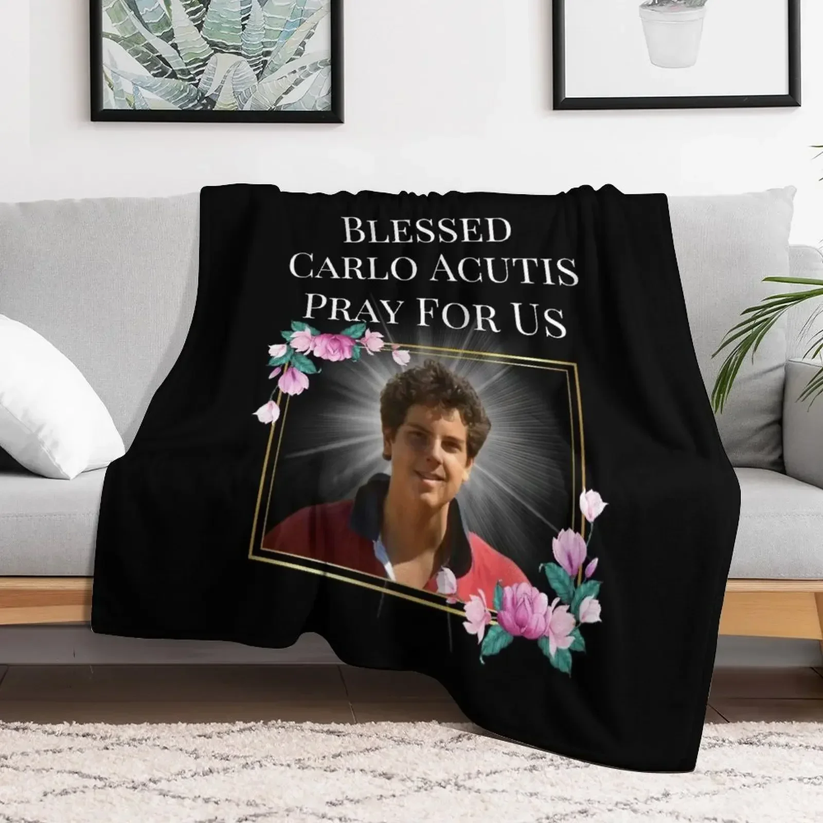 

Blessed Carlo Acutis Pray For Us First Millenial Saint Servant of God Gift Throw Blanket anime for winter Furry Blankets