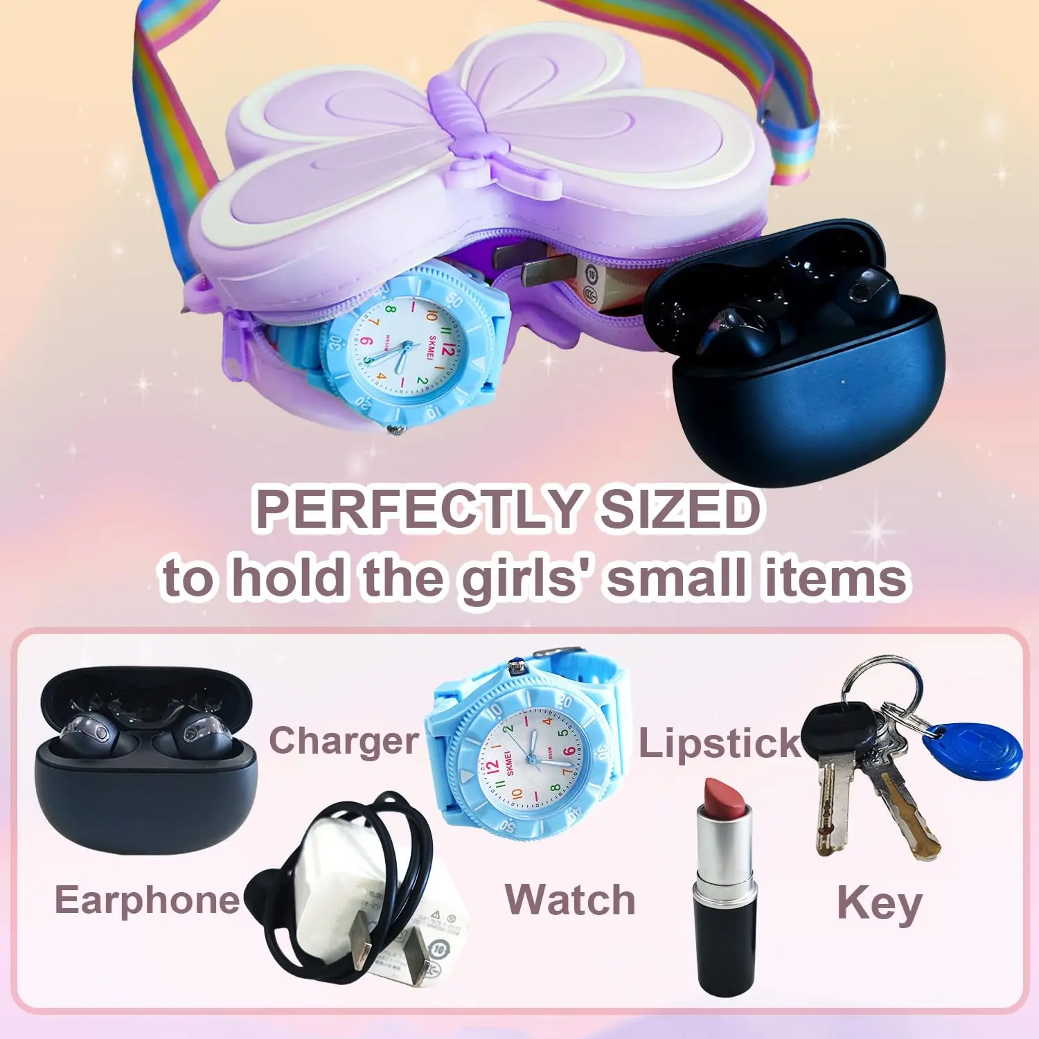 حقيبة كتف لطيفة من السيليكون للأطفال على شكل فراشة وحقيبة كروس للأطفال الصغار ومحفظة كروس وحقيبة يد ومحفظة للعملات المعدنية للفتيات والأطفال #3