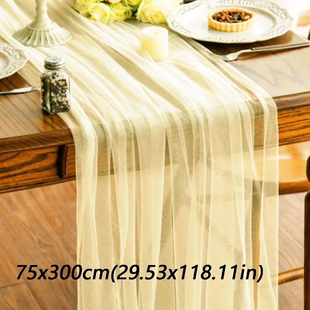 Semi-Sheer Gauze Tulle Sheer Table Runner Boho Rustic DIY Gauze Tablecloth Elegant Tulle Chiffon Table Runner