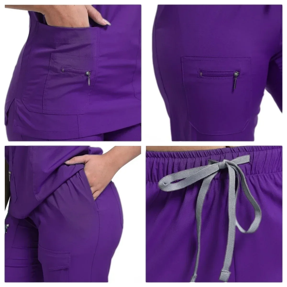 Conjunto de esfoliante de enfermagem lavável de elastano para mulheres uniformes de enfermagem anti-rugas tecido premium macio poliéster rayon