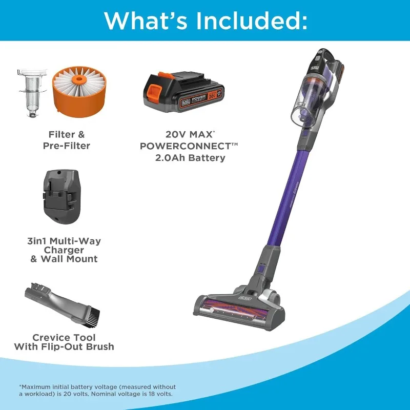 BLACK+DECKER Powerseries Extreme Cordless Pet Hair Vacuum Cleaner, Stick Vacuum for Pets (BSV2020P)