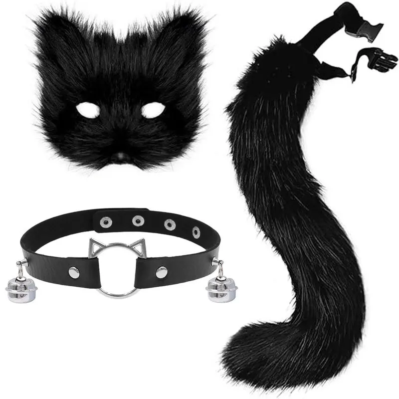 مجموعة إكسسوارات قناع نسائي صناعي لعيد الميلاد والهالوين لعام 2024 وذيل الساقين