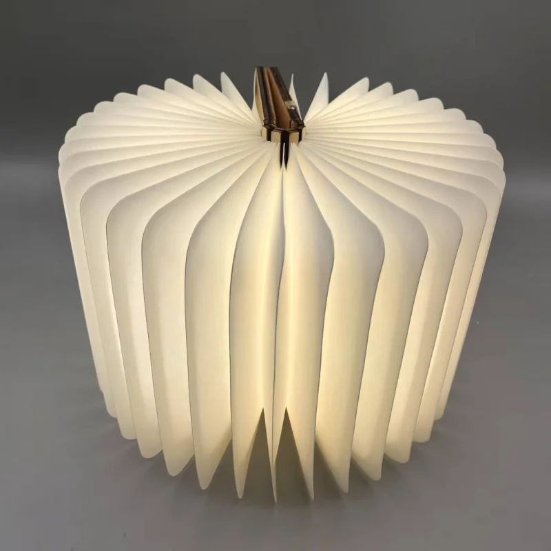 Livro de papel de capa de madeira criativa com páginas DuPont, luz noturna LED, lâmpada de cabeceira portátil de bolso dobrável