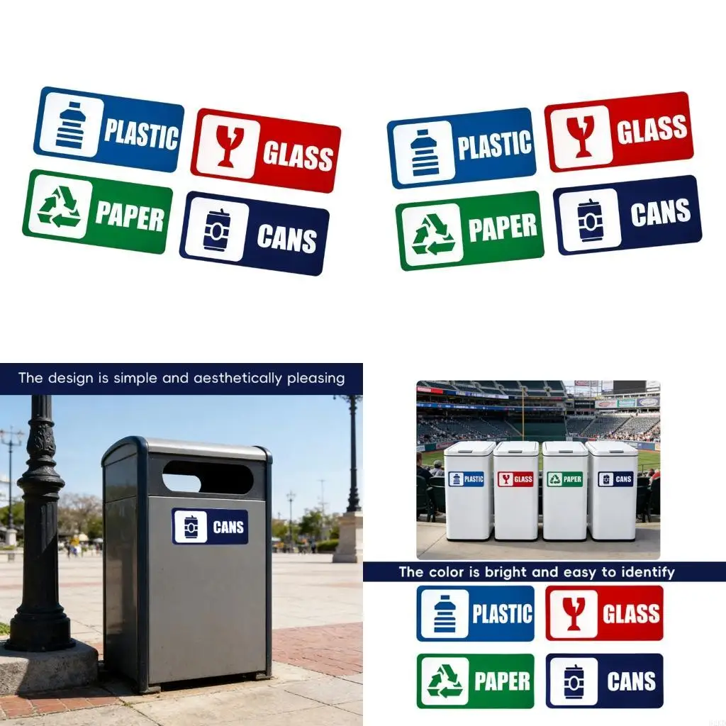 62KD Colorful Public Area Trash Sorting Sticker PVC Decal Waste Sorting Bin Label Set