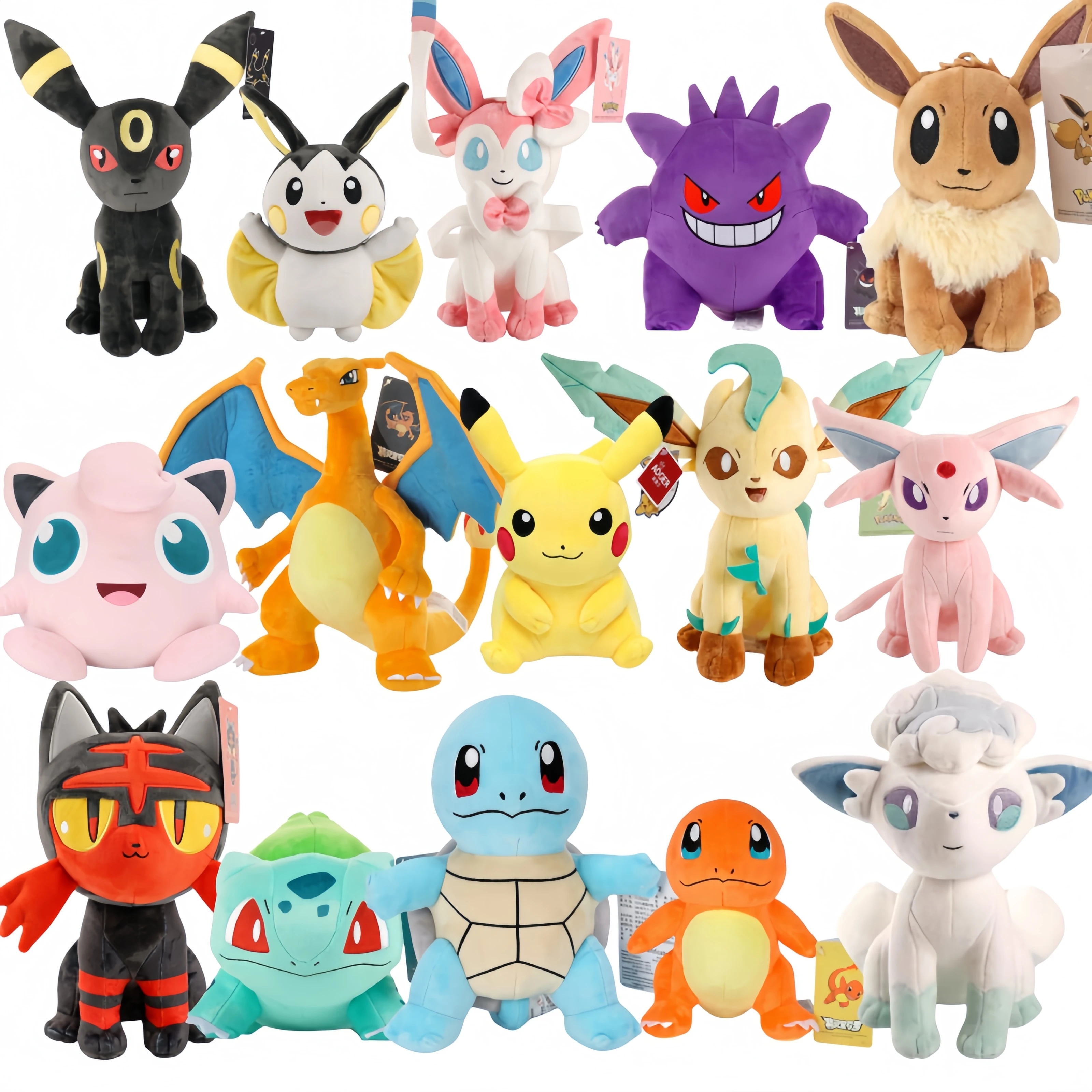 ใหม่ล่าสุด Pokemon Litten Plush Charmander Squirtle Pikachu Charizard Eevee Plush Bulbasaur ตุ๊กตาสัตว์ของเล่น Gengar ตุ๊กตาเด็กของขวัญ