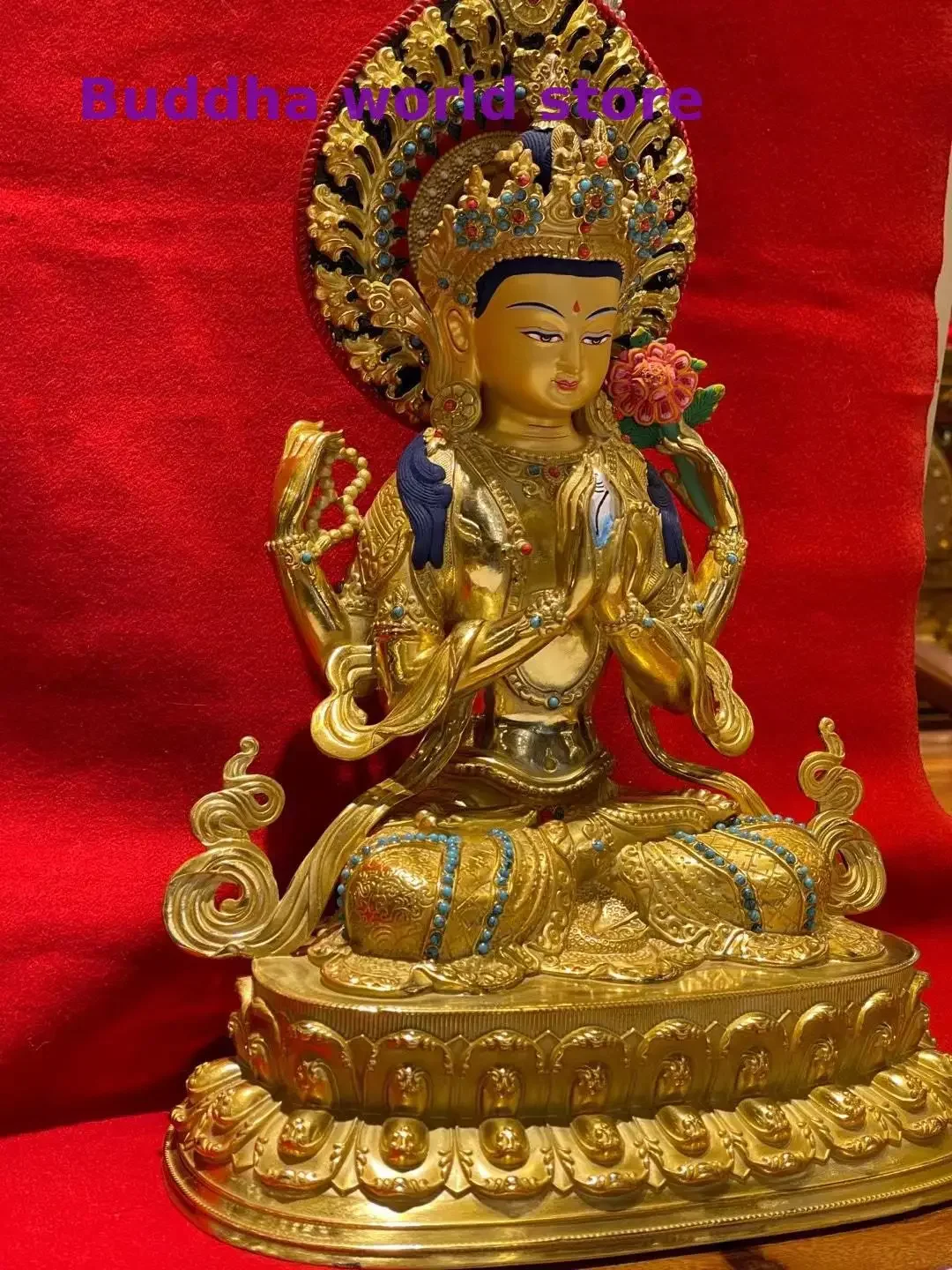 37cm large High grade GOOD Upscale Tibet Thailand COPPER goddess Four arm Guanyin Buddha statue Efficacious safety Buddha