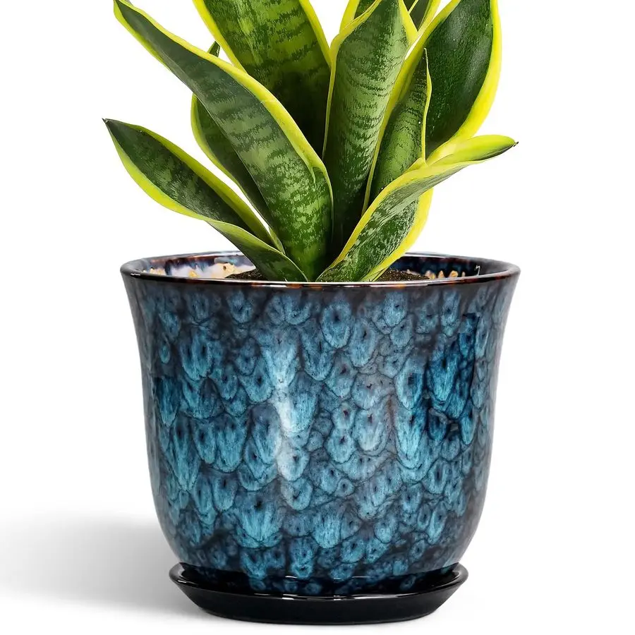 

8 Inch Plant Pot Ceramic Planter for Indoor Outdoor, Round Planter with Drainage Hole and Saucer, Modern Planters, Flower Pots,