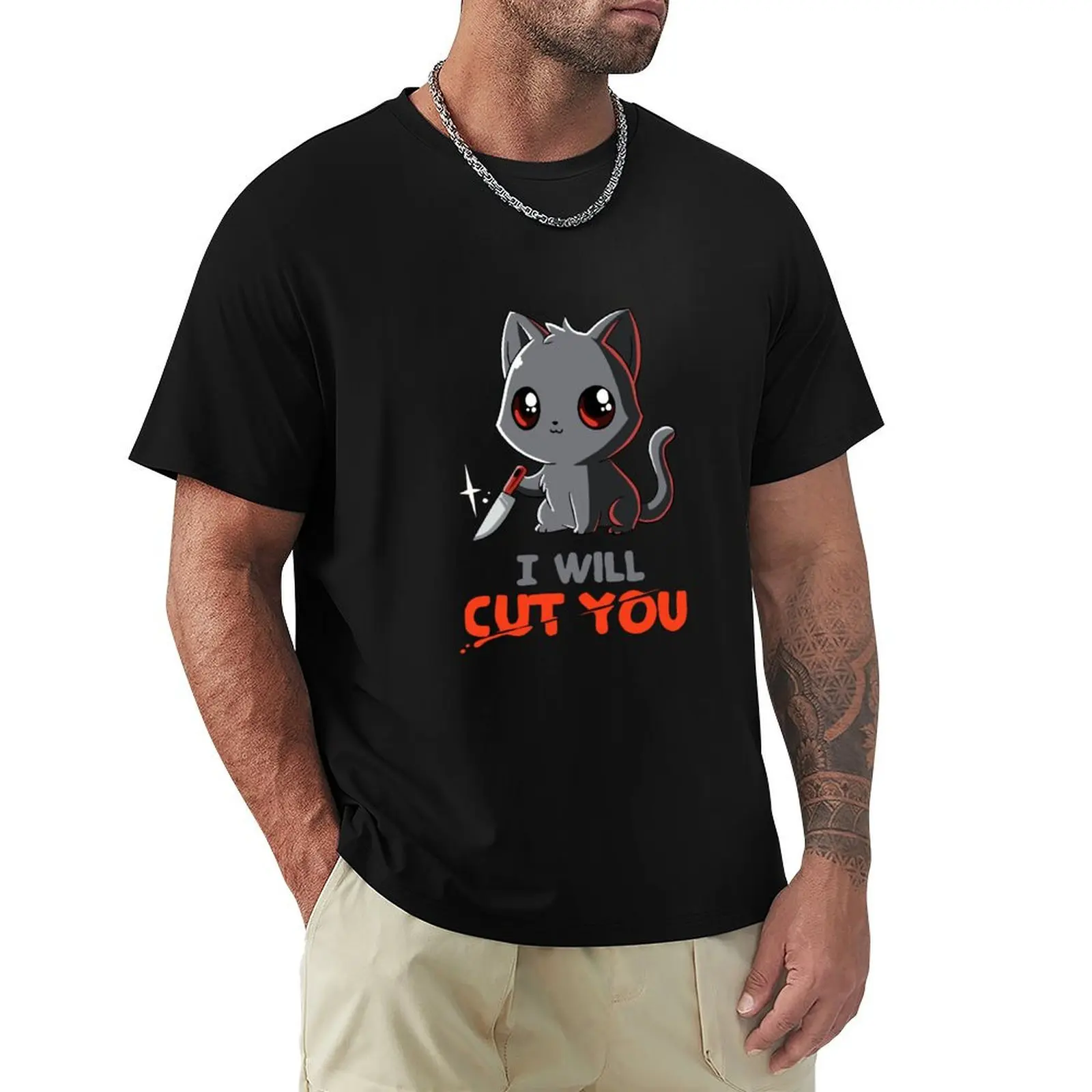 

I will cut you Cat T-Shirt Breathable Mesh Panel T-Shirt