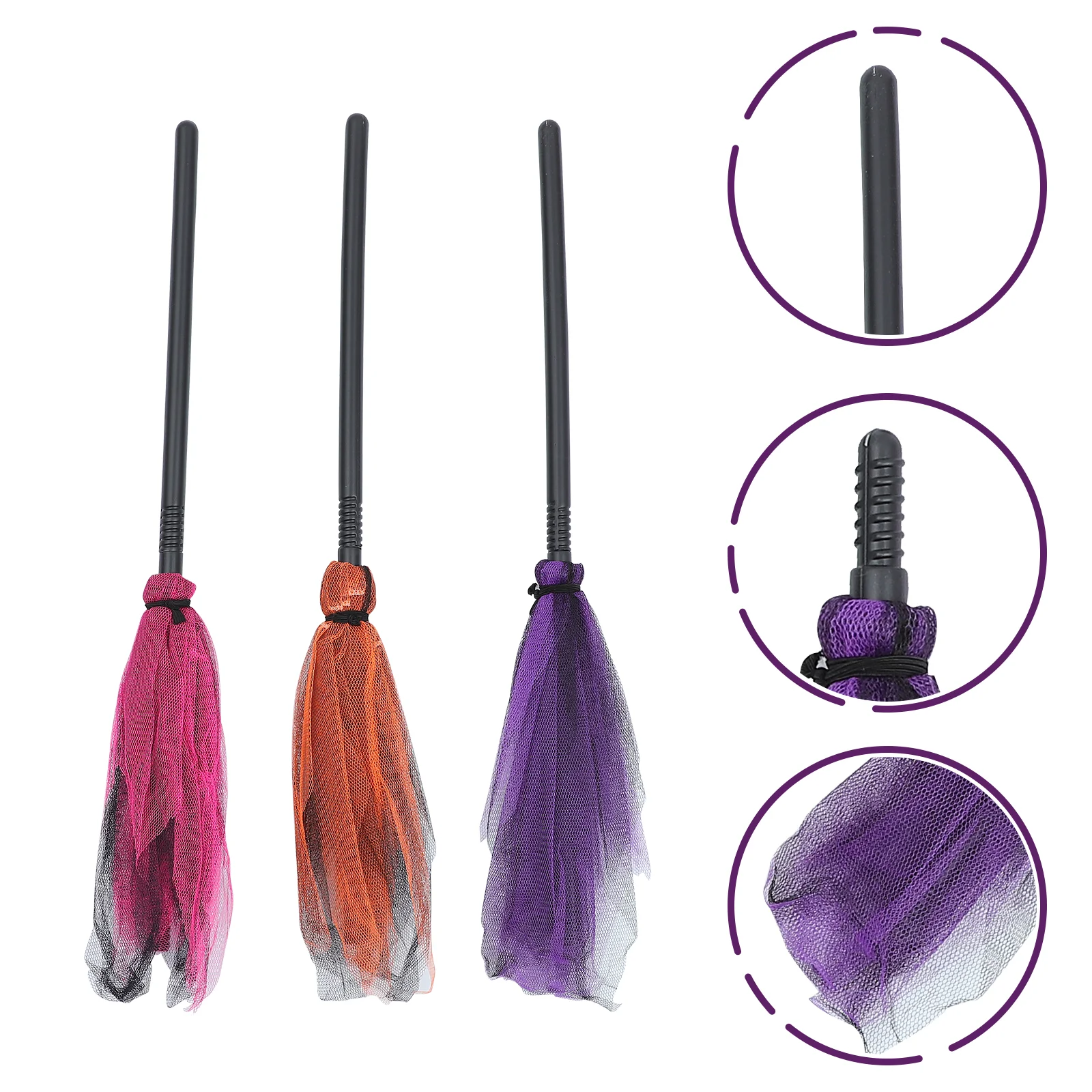 3 PCS Halloween Broom Wizard Costume Accessory Party Decorations Aldult Witch Prop Plastic