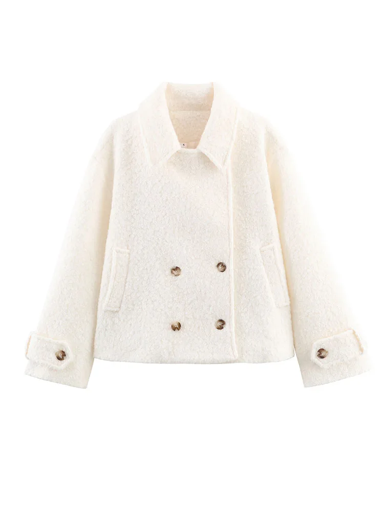 

2025 женские осенне-зимние шерстяные пальто, модные однотонные свободные двубортные женские элегантные уличные короткие верхняя одежда