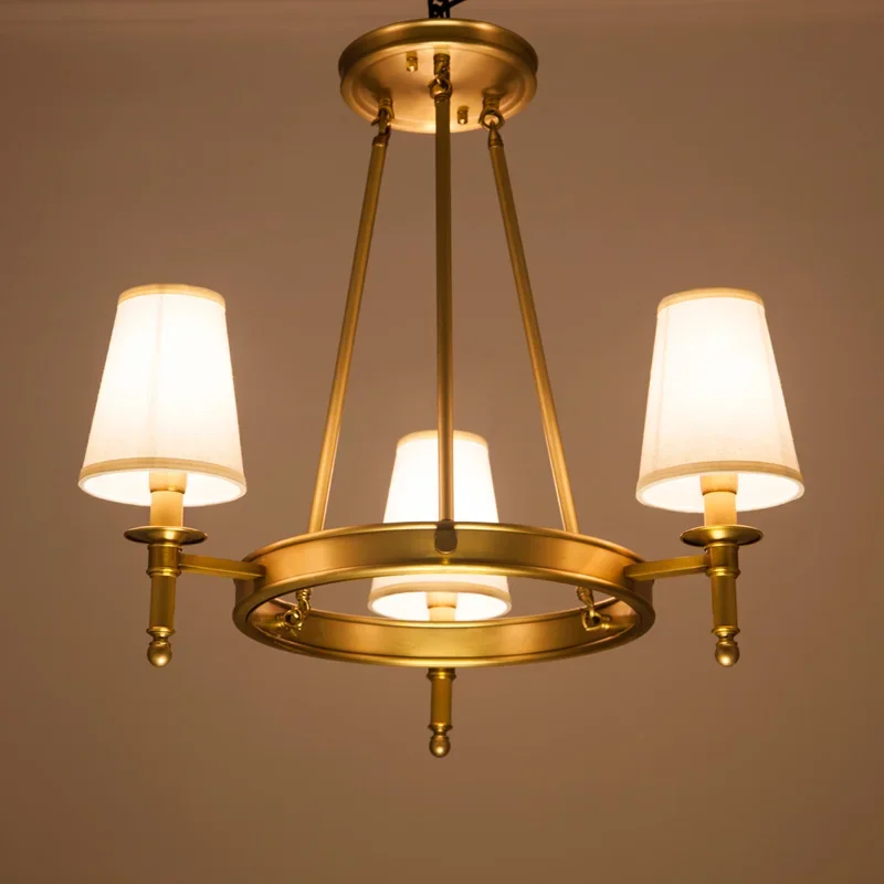 

American Country Led Chandelier Fabric Lampshade Wrought Iron Lustre Bedroom Kitchen Lighting Living Room Ceiling Lamp Fixtures