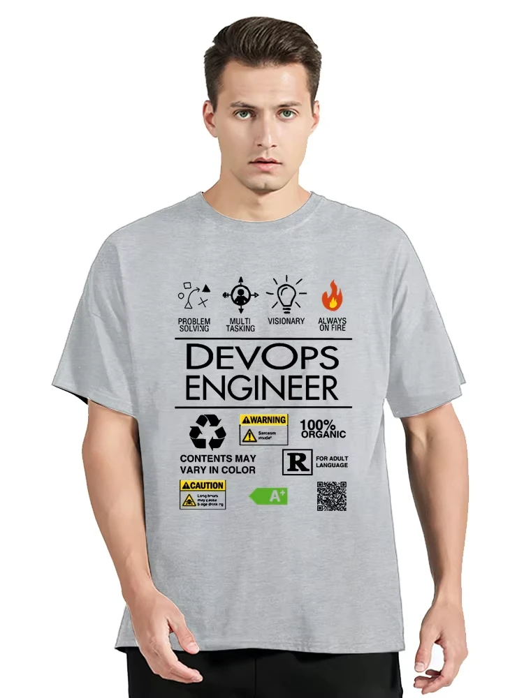Funny Always On Fire DevOps Engineer T-Shirt Men Cotton Graphic Short Sleeve Summer Casual Birthday Present Tee