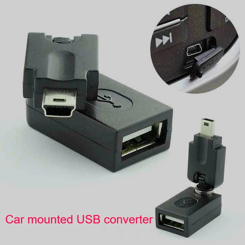 T-shaped Interface Mini5P To USB2.0 OTG Data Cable For Car And Navigation External USB Card Reader 360 Degree Rotating  Adapter