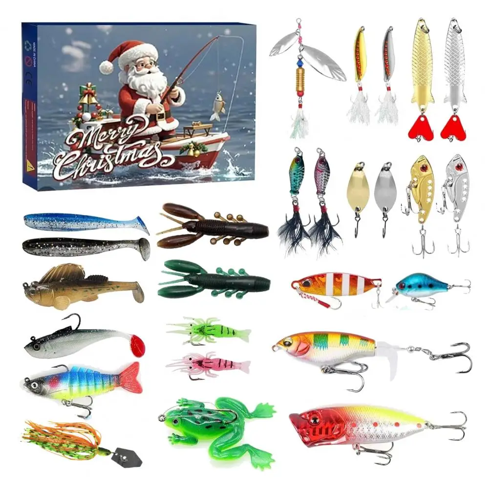 24/26Pcs/Set Christmas Fishing Lure Advent Calendar Artificial Soft Hard Bait Countdown Calendar Blind Box Christmas Gift