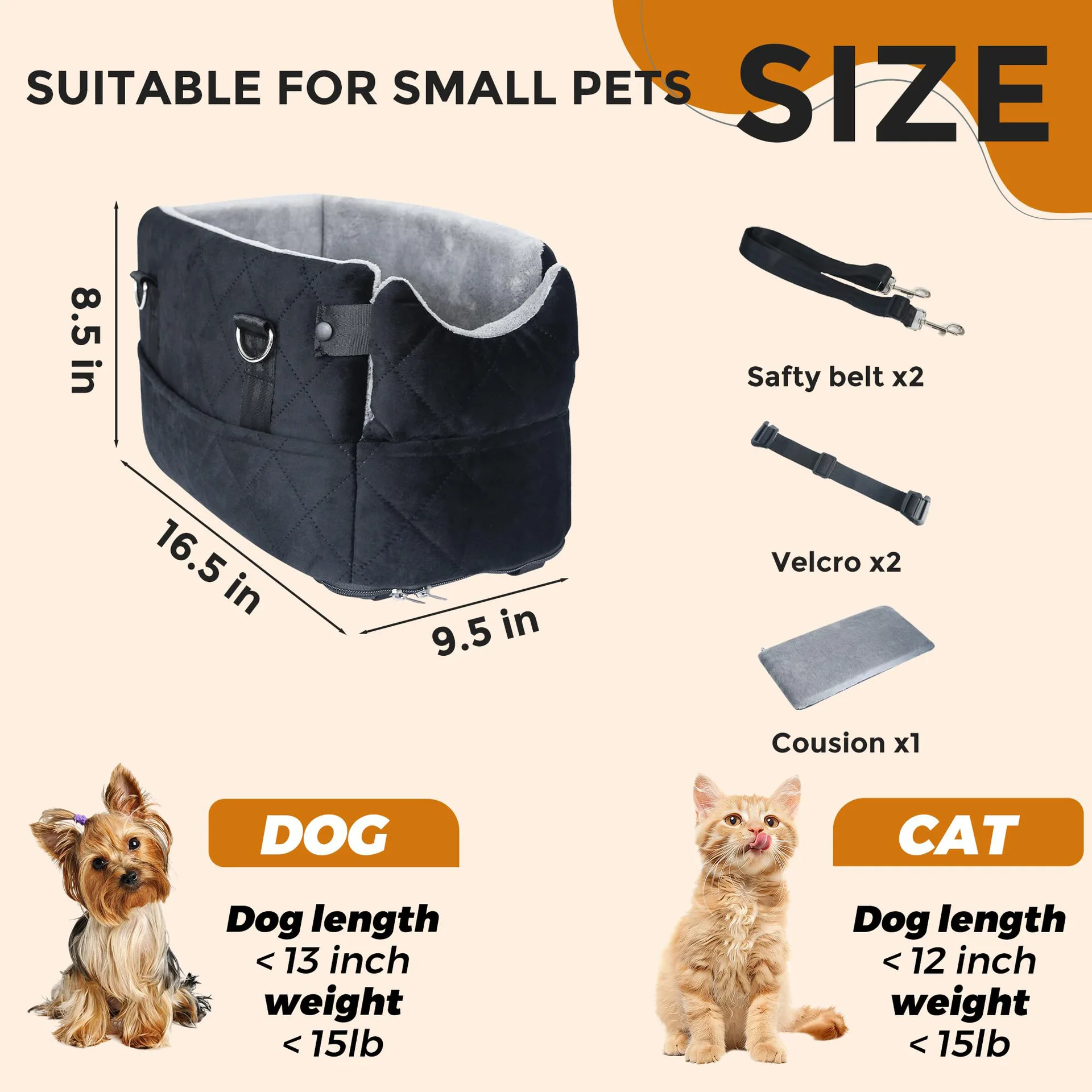 Car Center Console Pet Bag, Dog Bed Cat Carrier, Small Dog Seat Car Mat, Pet Outdoor Handbag,Pet Supplies for Cats&Dogs