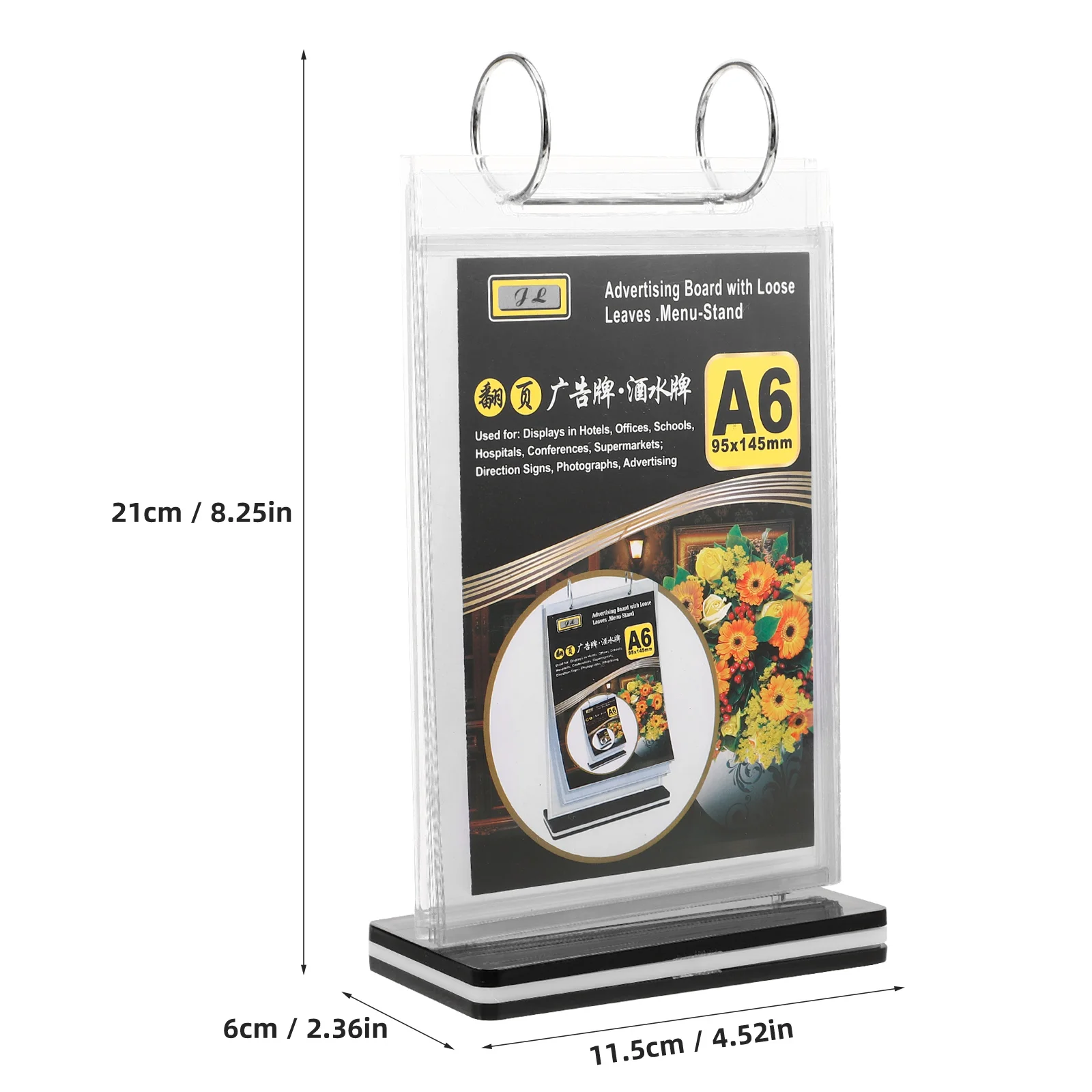 Sign Stand Flip-page Table Card Display Shelf Holder with Base Loose Leaf Poster Transparent Pvc