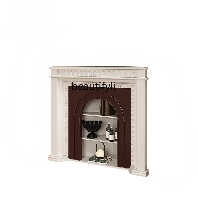 

French Cream Style Solid Wood Irregular Corner Fireplace Curio Cabinet Living Room Corner Side Cabinet