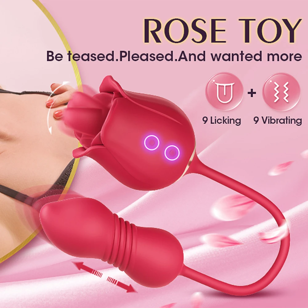 Rose Toy Vibrator for Woman Tongue 3 in 1 Licking Clitoral Stimulator Thrusting G Spot Dildo Clit Nipple Licker for Women Goods