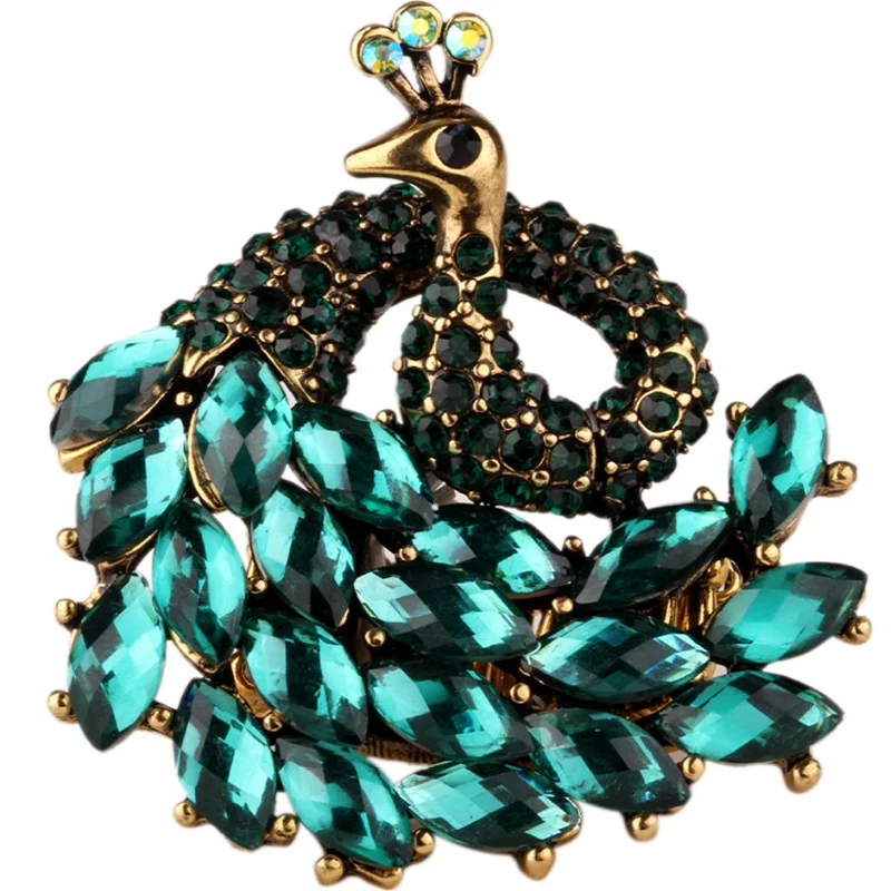 Peacock stretch ring for women antique gold & silver color W crystal jewelry gifts 9 wholesale dropshipping