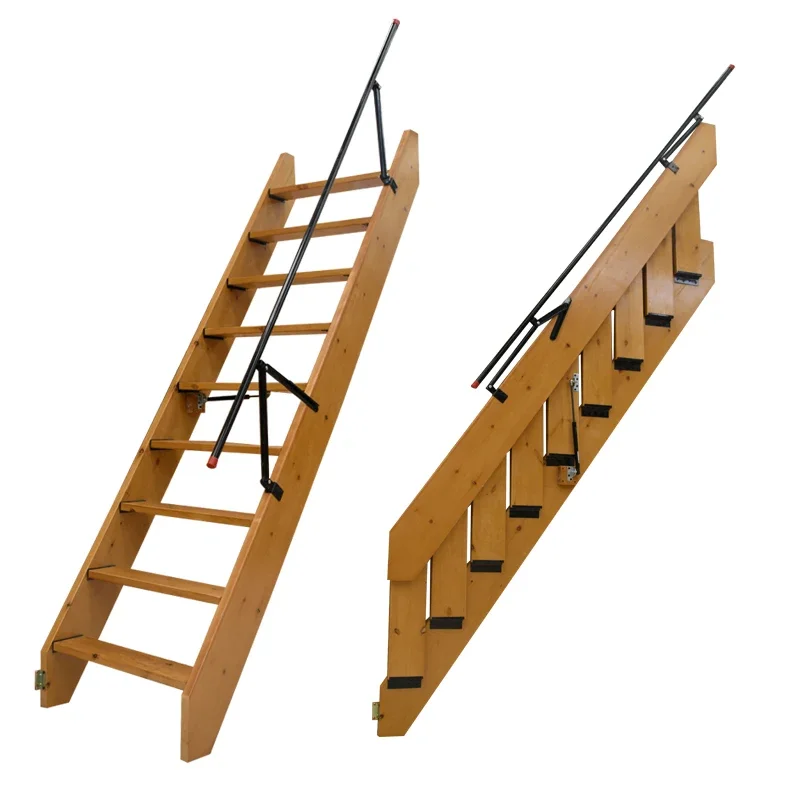 

Household solid wood wall folding stairs attic basement warehouse loft duplex steps easy to retract and put can be customized