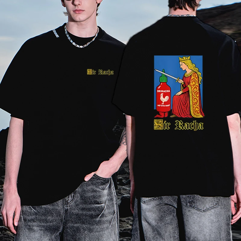 

Funny Sir Racha Chili Sauce Graphics short sleeve T-shirts Men Women Fashion vintage Oversized T shirt plus size tops Unisex