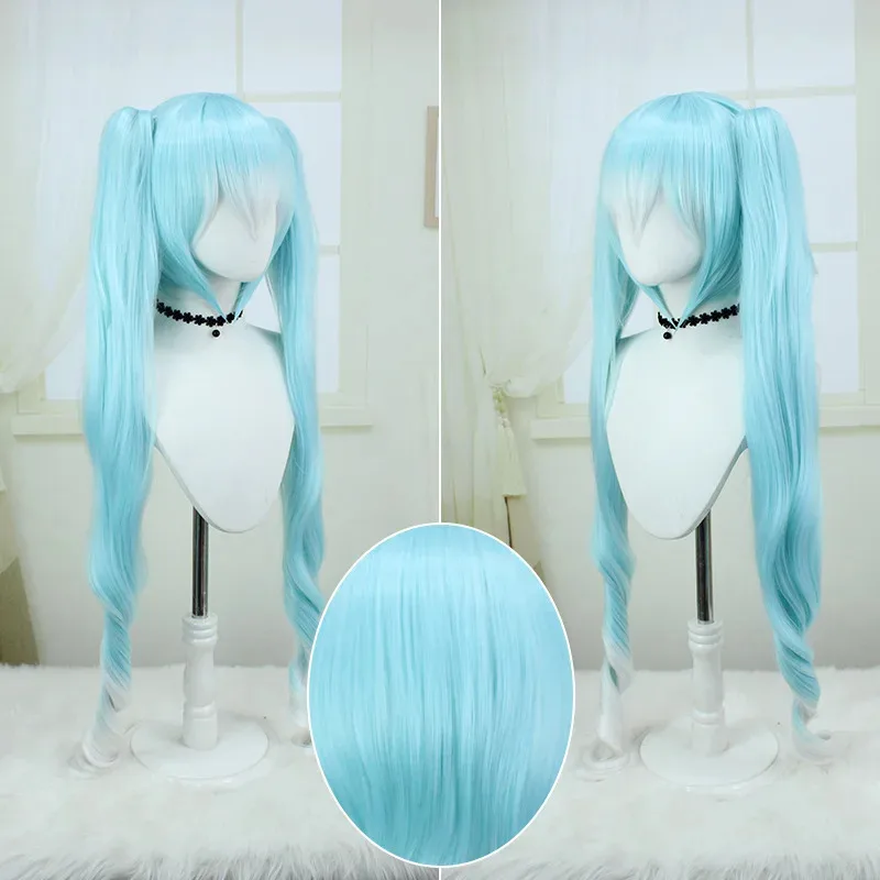 

COSda@Anime Comic Vocaloid Snow miku light blue gradient wig role play long hair with clip ponytails costumeCOSda@