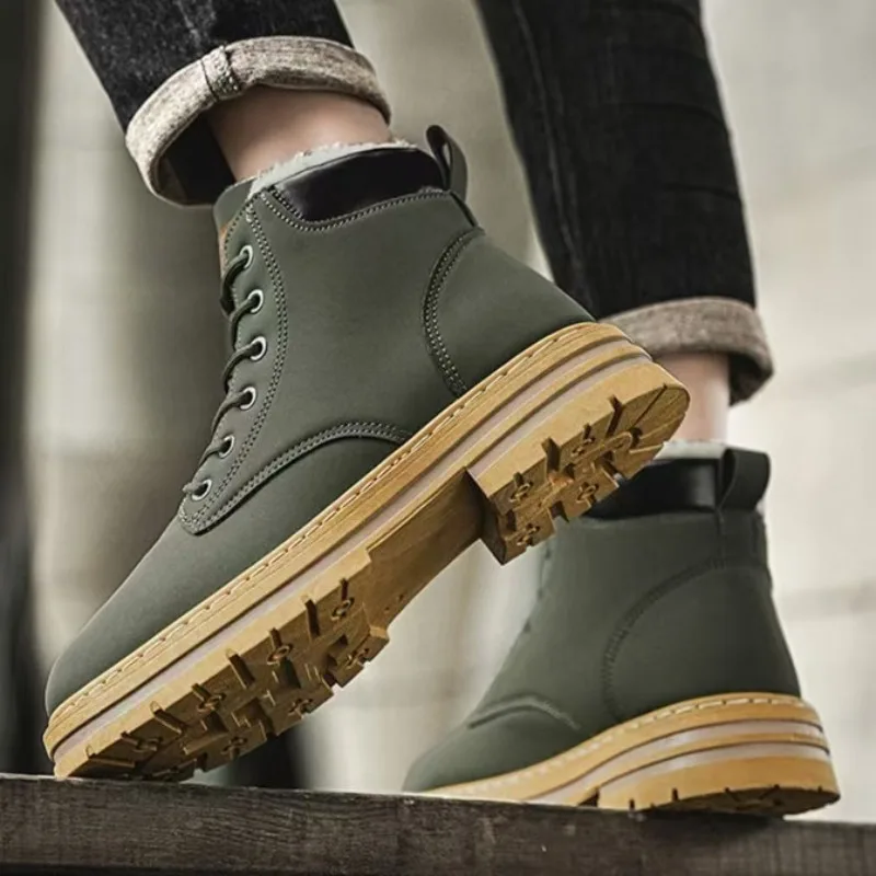 

Мужские высокие ботинки на платформе, зимние уличные теплые хлопковые ботинки с защитой от холода, модные мужские универсальные рабочие ботинки на шнуровке, размеры 39-47