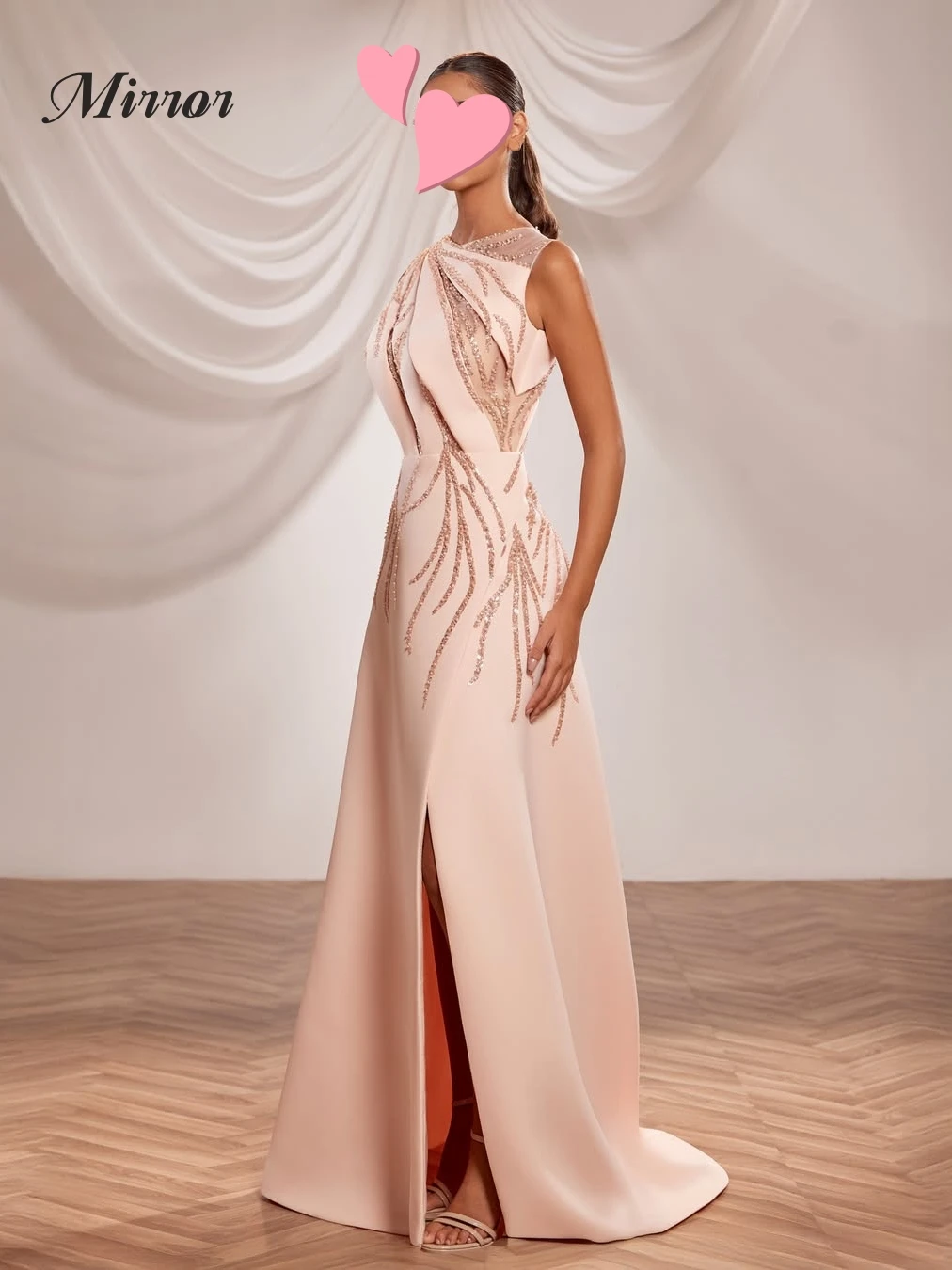 pink mirror prom dress Pink Oval Glass Mirror V-Neck Long Prom Dress with Slit MD093002 Dressmeet