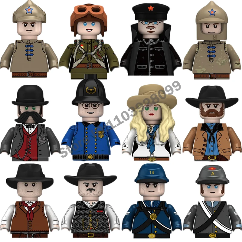 US Military Figures Building Blocks American Civil War WW2 Soldiers Western Police Detectives Soviet Legion Zombies Bricks Toys