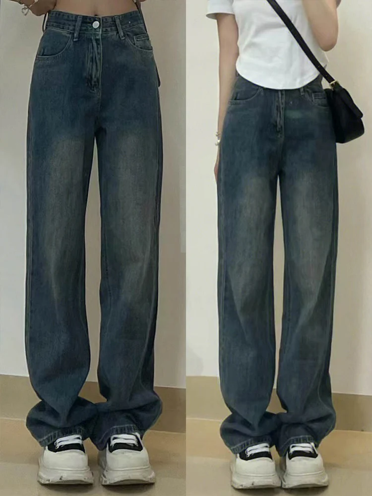 

Retro Loose Fit Wide Leg Jeans Women's Spring Autumn plus Size Curvy Sister Hong Kong Style High Waist Cover Hip Jeans