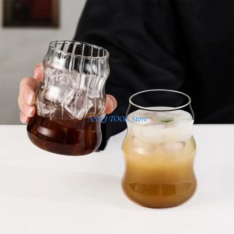 L8RC Modern Theme High Borosilicate Glass Coffee Cup with Fashion Ribbed Design For Coffee And Tea Lover Home Use
