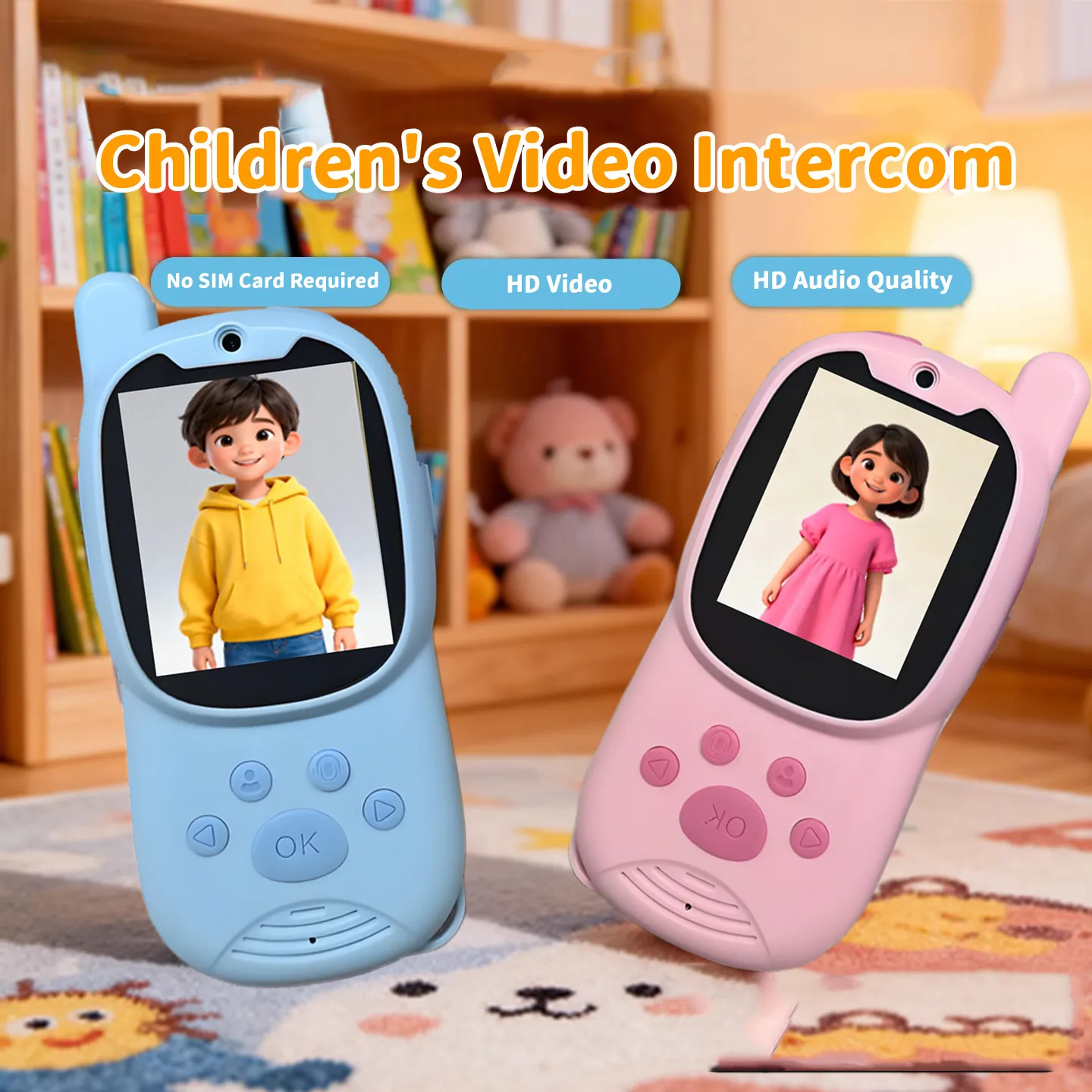 USB-C Rechargeable Children's Video Walkie Talkie High-definition Screen Video Intercom &Button One-Click HD Call For Kid Gifts