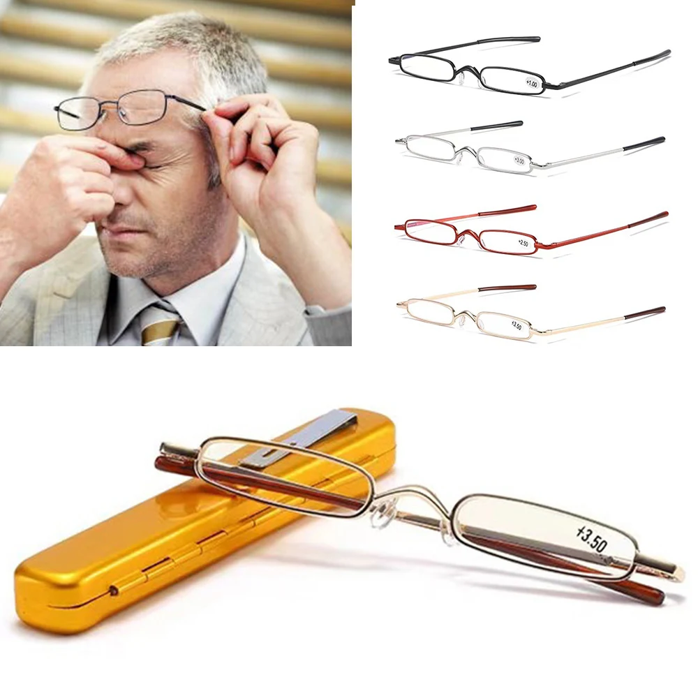 Mini Reading Glasses Presbyopia Eyeglasses With Metal Case Slim Glasses Readers Glasses Portable Metal Frame Retro Unisex Pocket