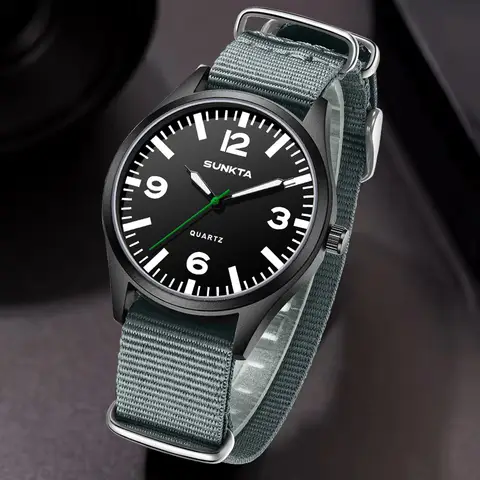 SUNKTA LIGE 남성용 새로운 스포츠 시계 패션 나일론 스트랩 방수 빛나는 남성 시계 캐주얼 비즈니스 남성용 석영 손목 시계
