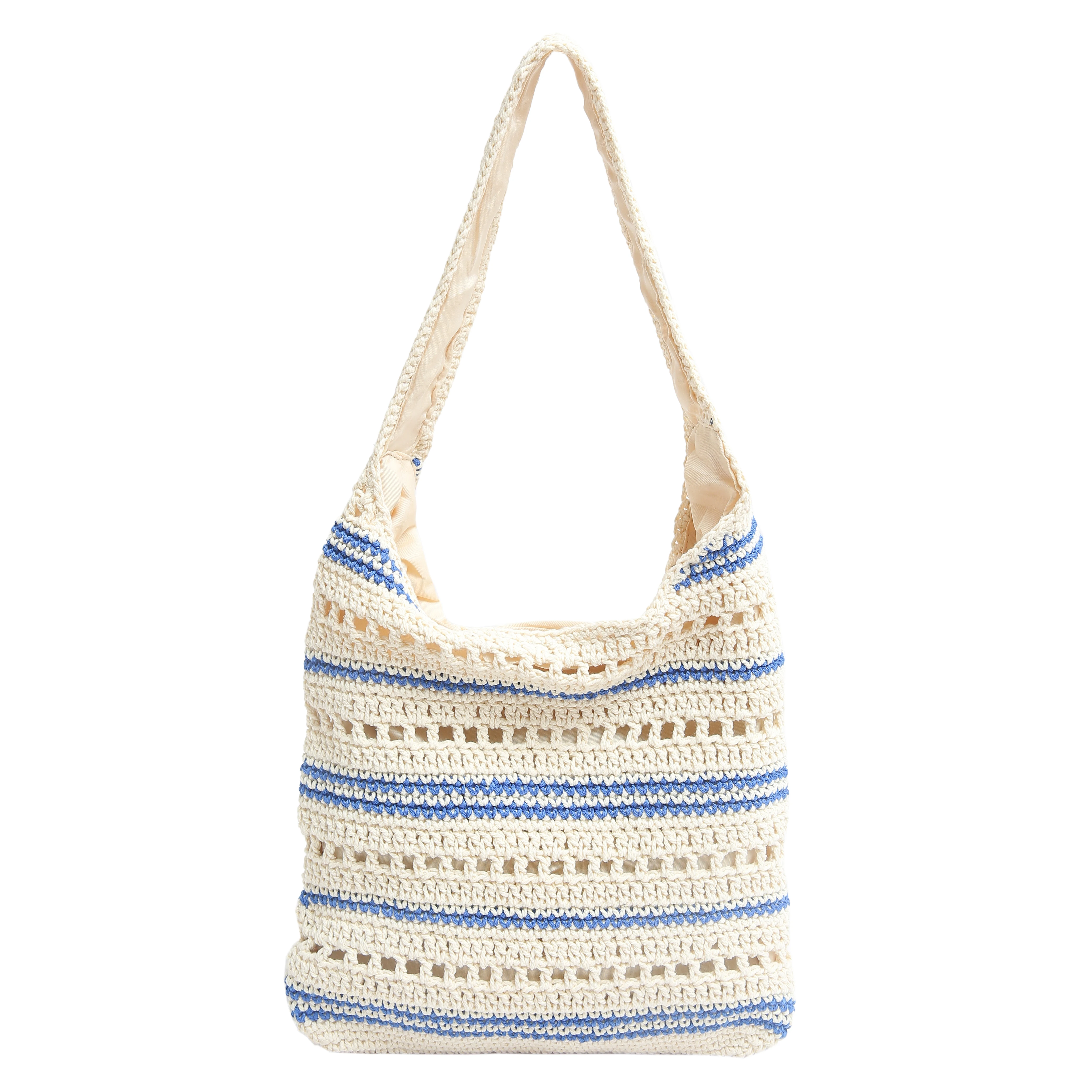 

In the early autumn of 2025, the new cotton high-capacity striped one-shoulder tote bag for women's fashion simple knitting bag.
