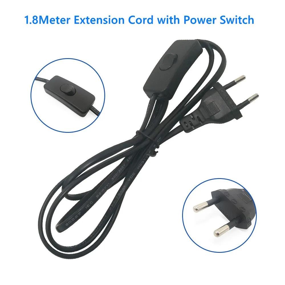 AC Power Cord 1.8m Switch Plug Wire Cable Connectors Accessonries Two-pin EU US Plug Cable Connector Adapter Black White Line
