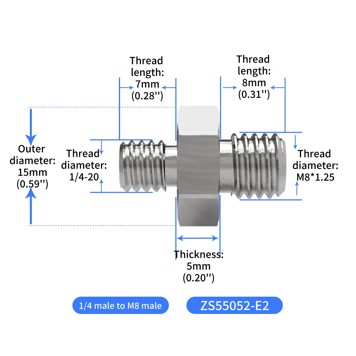 Edelstahl CNC 1/4"-20 Doppel-Außengewinde-Adapter Sechskantschraube 1/4 auf M6 M8 M10 3/8 für Kamera-Stativ, Handy, Action-Kamera – Detail 10