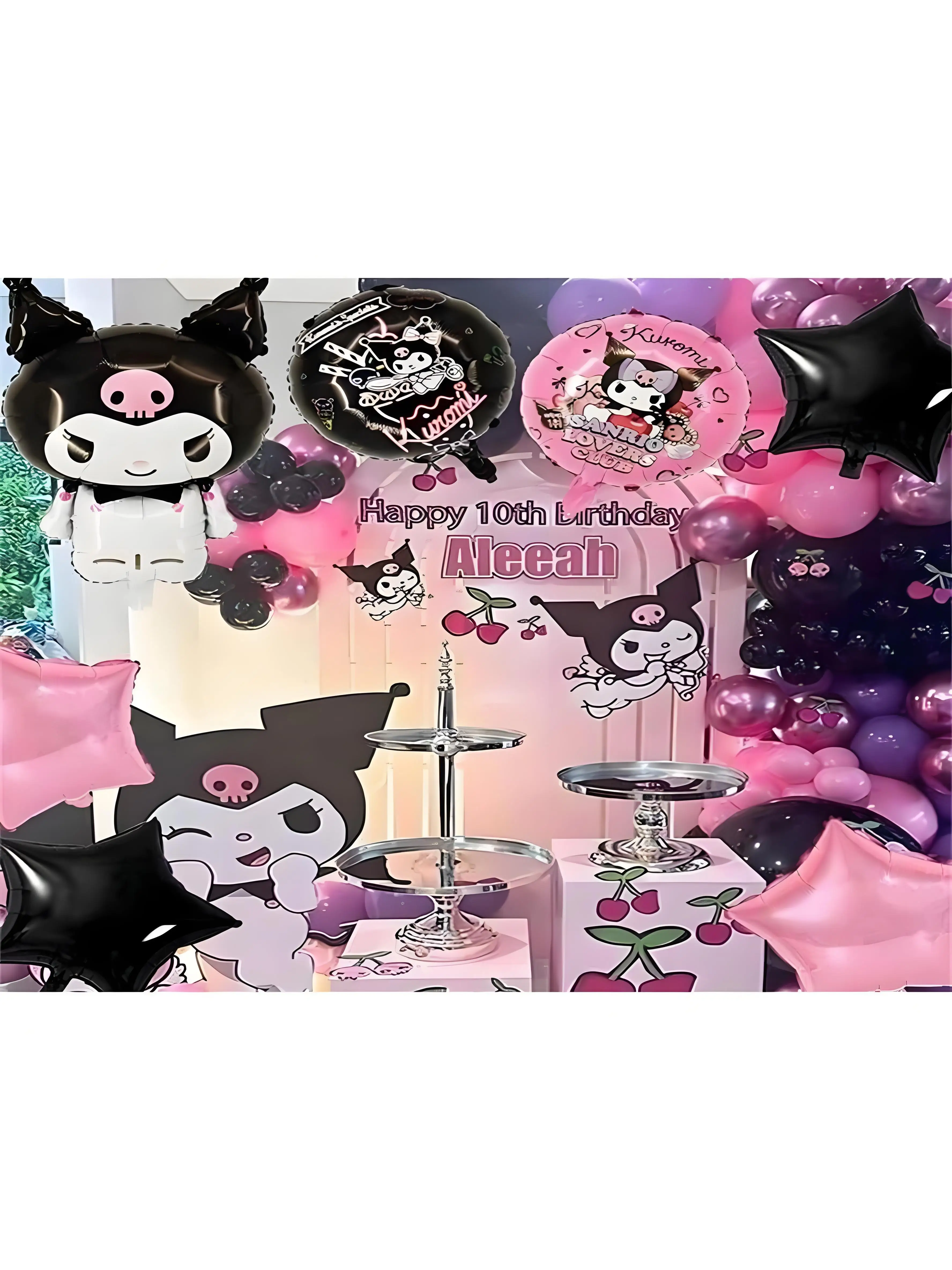 Set di palloncini Sanrio Kuromi da 7 pezzi Tema Kawaii Palloncini viola neri Decorazioni per feste per compleanno Forniture per cosplay di Halloween