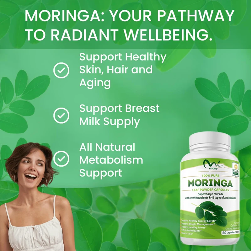 Moringa Capsules Natural Super Moringa Capsules 60 Pills Support Metabolism, Skin Health, Joint Health, Inflammatory Response