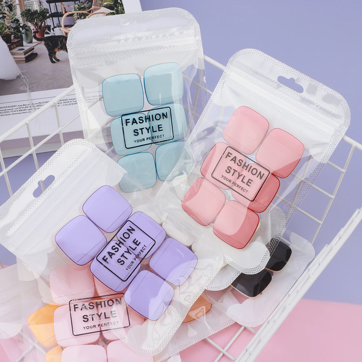 6 個ミニフィンガーパウダーパフスポンジフェイス化粧品アクセサリーブレンドとコンシーラースクエアメイクアップツール