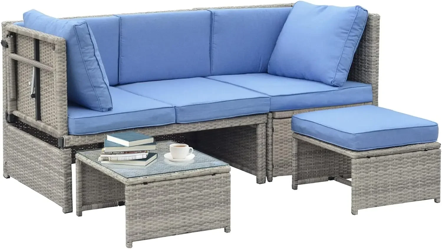 

Rattan Outdoor Furniture Sectional Sofa 4 Piece,PE Wicker Rattan Outdoor Lounge Patio Sofas with Cushions for Backyard