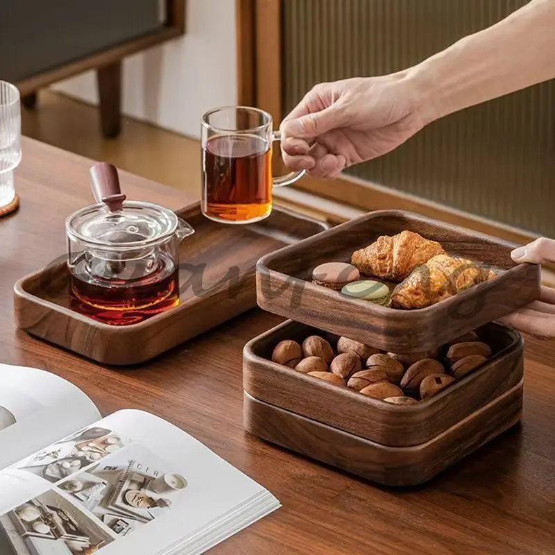 Walnut Wooden Tray Dessert Nut Square Bowl Dry Fruit Plate Tea Table Wood New Model Elegant Tea Snack Plate Wooden Plate