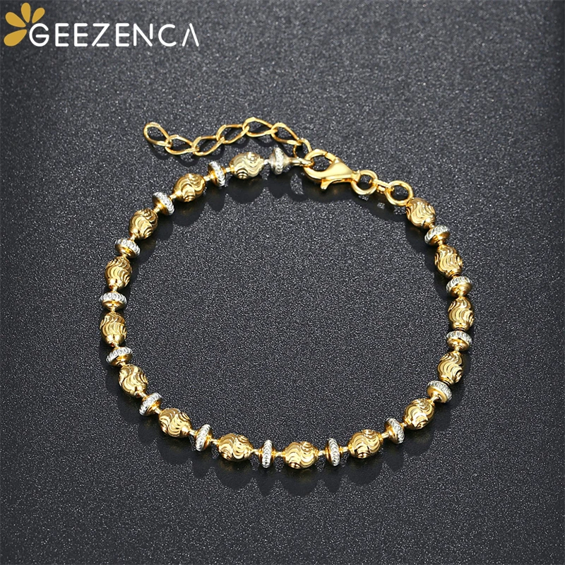 GEEZENCA Italian Jewelry S925 Silver Two Tone Oval Flat Spaced Beads Chain Bracelet For Women Chic Shiny Bracelets 2024 New Gift