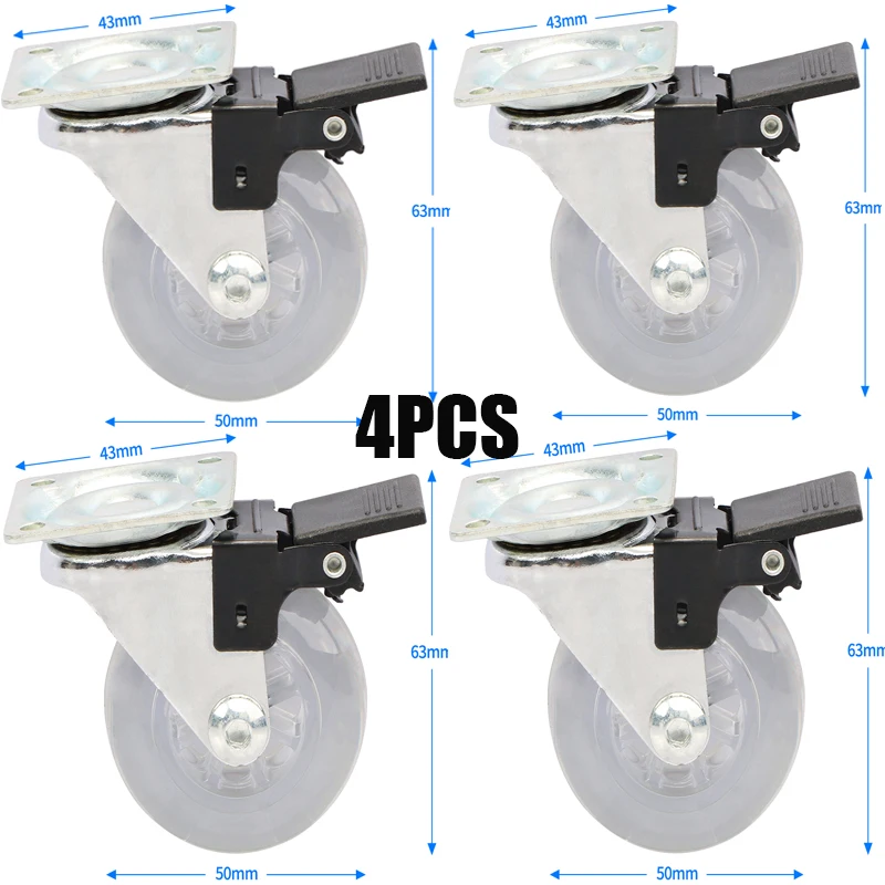 

4Pcs 2 inch Transparent Plastic Caster Heavy Duty Furniture Caster Wheel with Brake Mute Wheel For Office Chair Swivel Casters