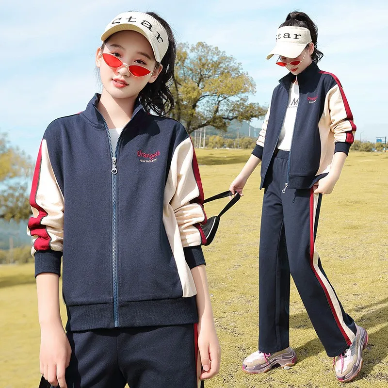 

Осенний повседневный спортивный костюм для девочек 3-8 лет, для школьниц и подростков, комплект из двух предметов: хлопковая толстовка и брюки