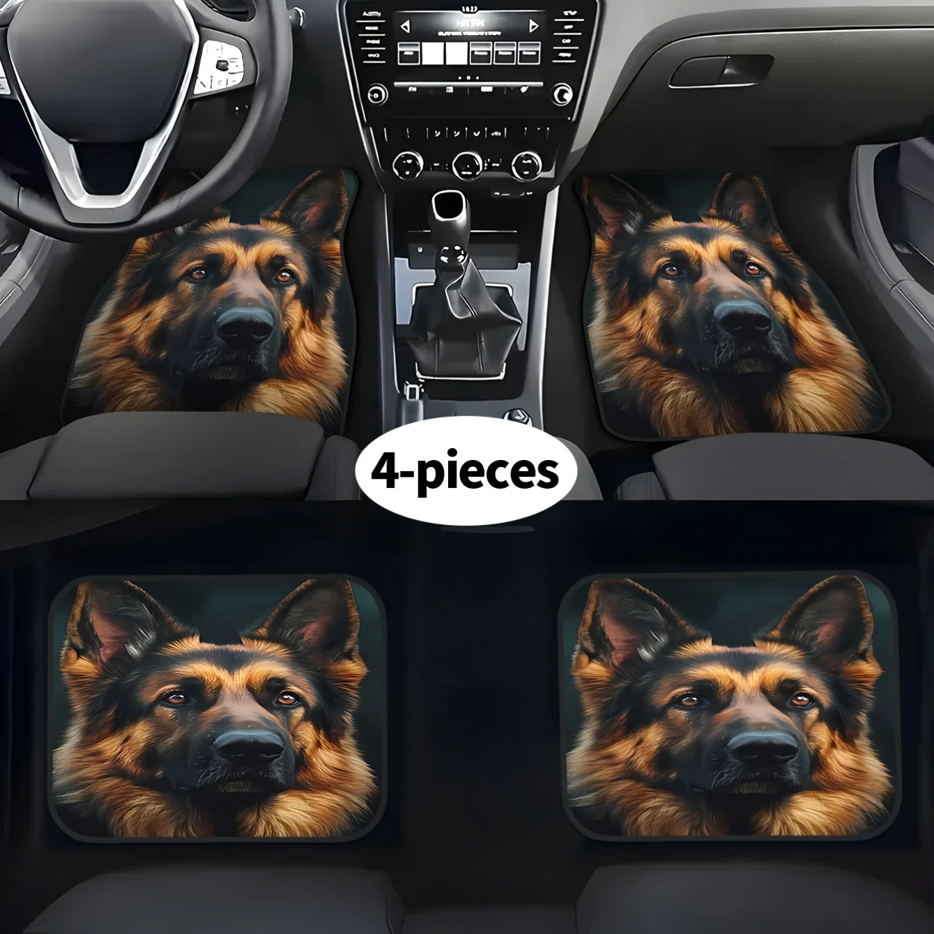 4pcs Set German Shepherd Print Car Floor Mats | Front And Rear Carpets For Cars, Vans, SUVs, Fashion Interior Protection, All-Se